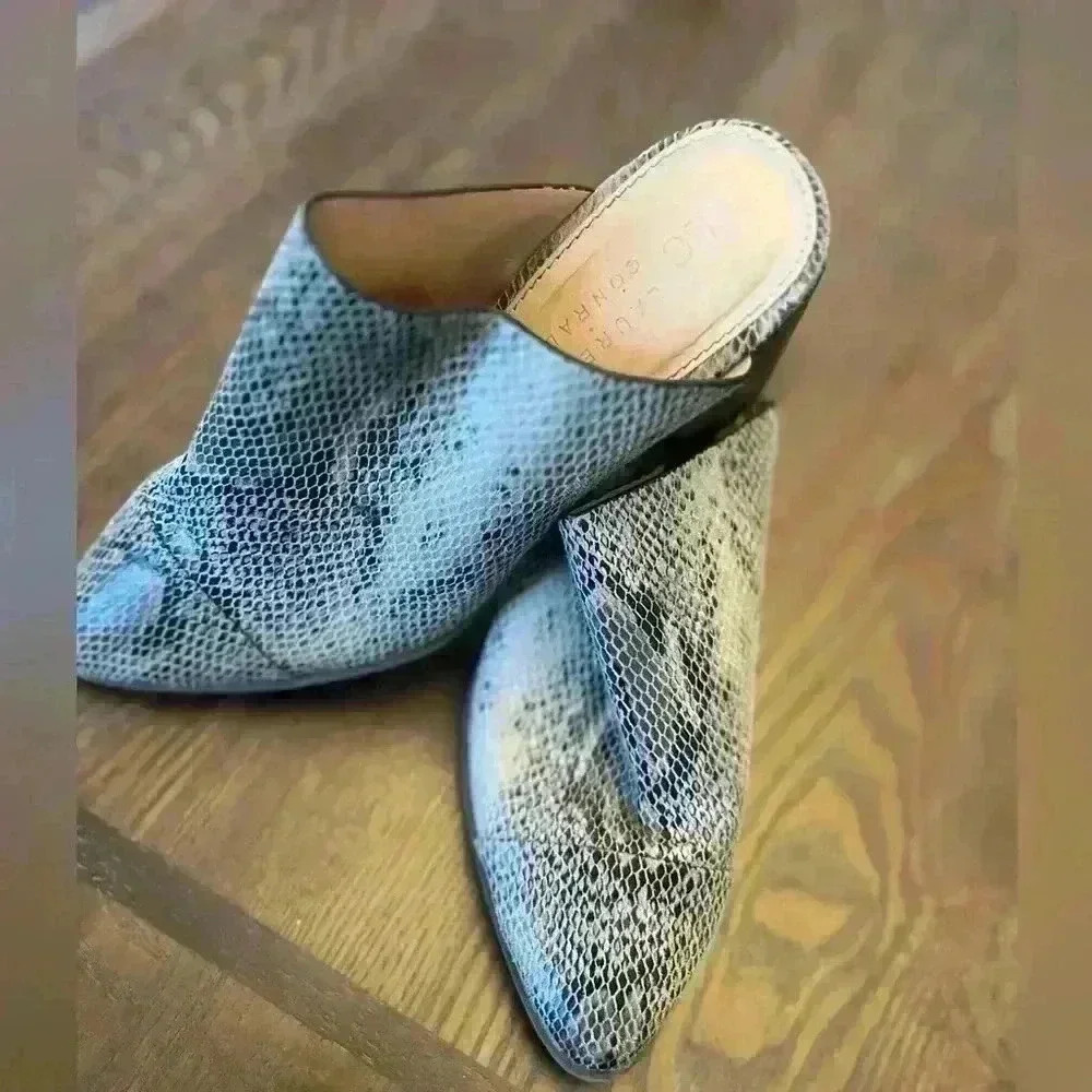 LC Lauren Conrad Slip on Vegan Snakeskin Western Mules Block Heel - Picture 2 of 3